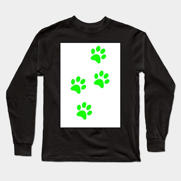 Light Green Pawprints on White Long Sleeve T-Shirt by Blue Butterfly Designs 